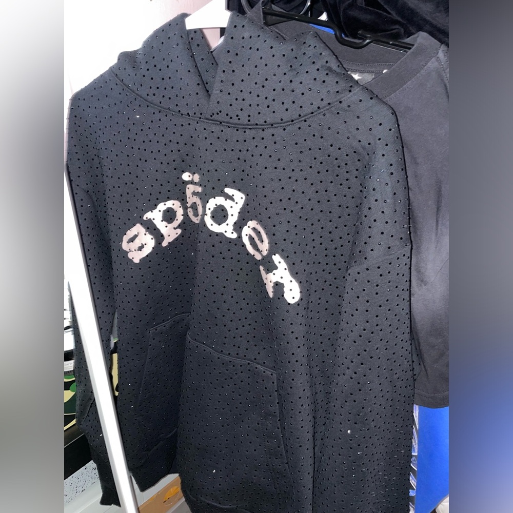 Sp5der VVS Rhinestone Hoodie Black
